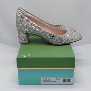 Kate Spade Womens Pumps Size 7.5 Silver Gold Glitter Block Heel Wedding Party